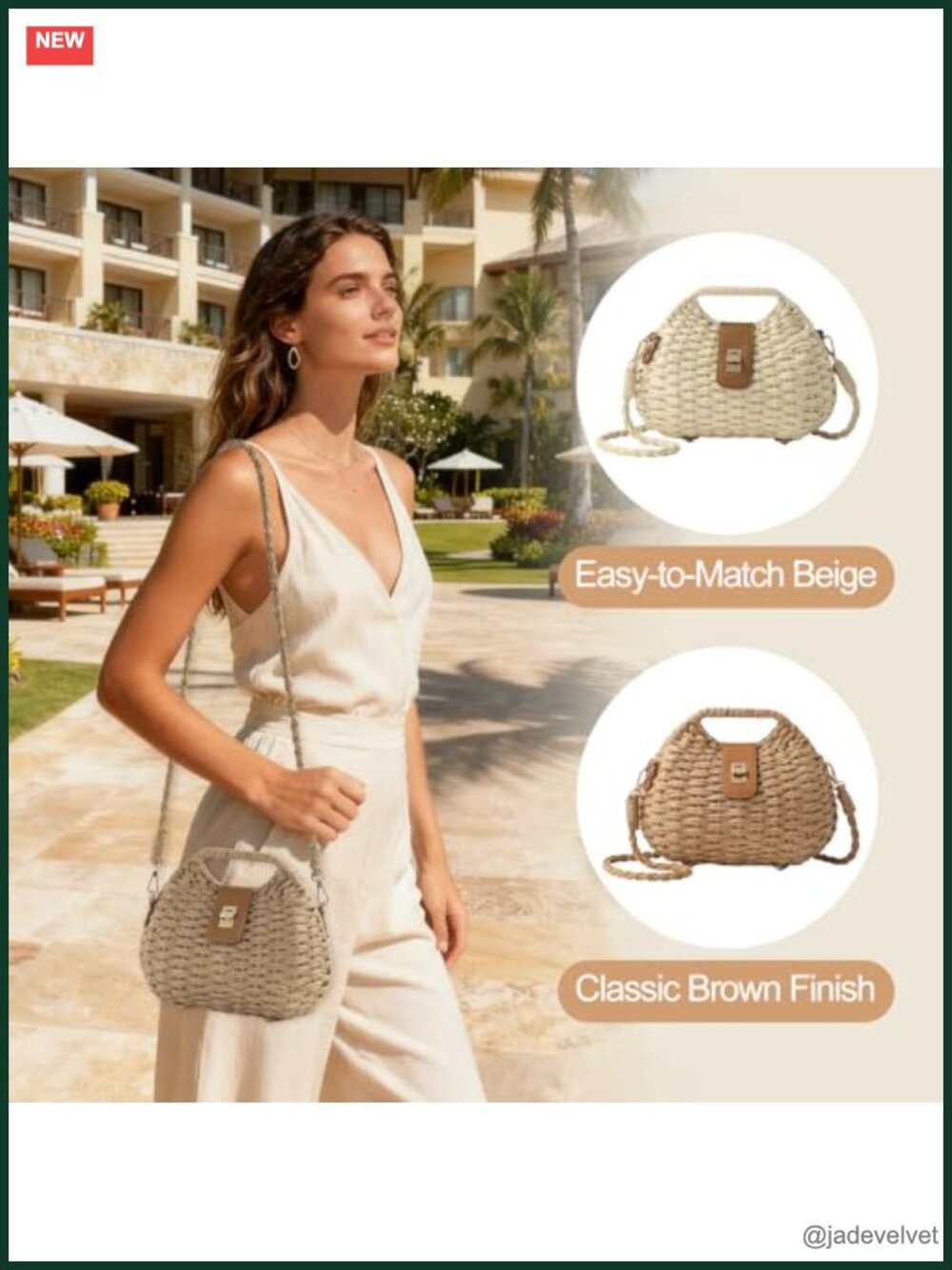 Natural Straw Handwoven Crossbody Purse with Adjustable Strap - Picture 4 of 5